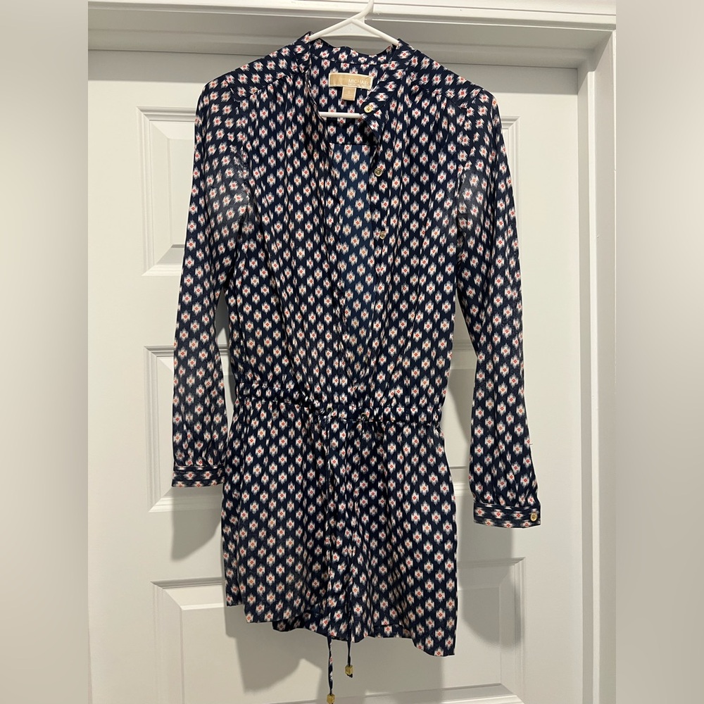 Michael Kors Navy and White Patterned Jumpsuit